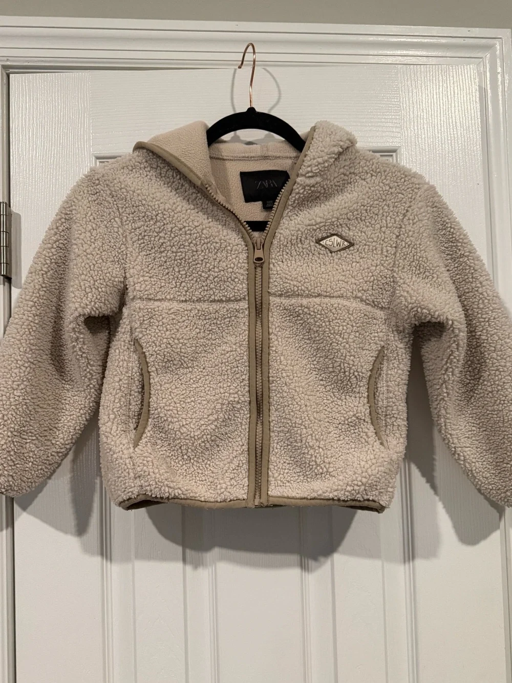 Zara Cream Sherpa Hooded Zip Jacket for Kids
